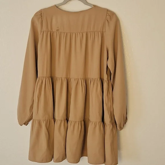 Zara Tan Long Sleeve Tiered Dress - Picture 6 of 8
